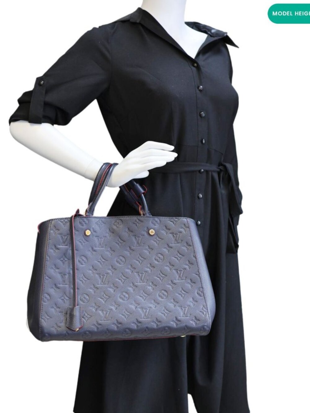 Louis Vuitton Montaigne MM Monogram Empreinte Shoulder Bag Navy Blue - Picture 2 of 11